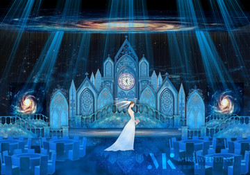 梦幻蓝色城堡婚礼背景