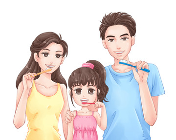 口腔插畫 一家人 刷牙