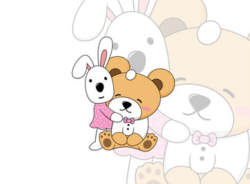 卡通小熊與小兔