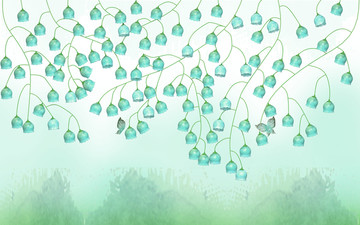 清新綠色葉子花苞北歐電視背景墻