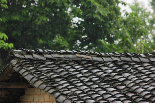 雨中瓦屋一角