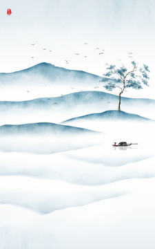 水墨山水畫玄關(guān)畫