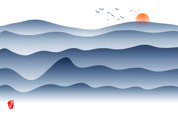 山水畫 水墨遠山畫