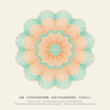 矢量證書券邊框防偽底紋版紋團花