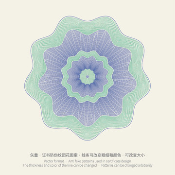 矢量證書券邊框防偽底紋版紋團花