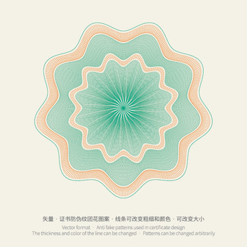 矢量證書券邊框防偽底紋版紋團(tuán)花