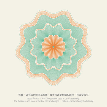 矢量證書券邊框防偽底紋版紋團花