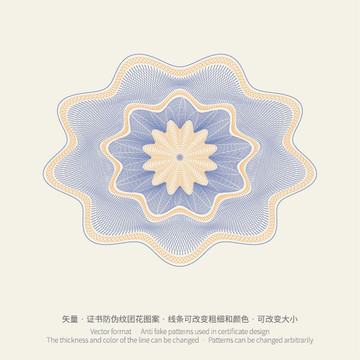 矢量證書券邊框防偽底紋版紋團(tuán)花