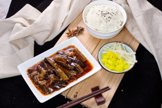 茄子饭 饭 肉 蔬菜 背景