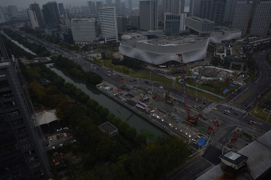 工地夜景 俯拍傍晚工地 施工现