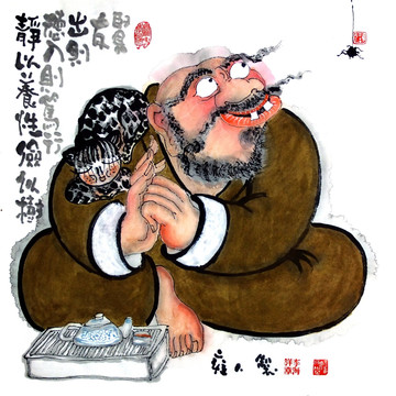 关中李疯李海洋国画禅意人物作品