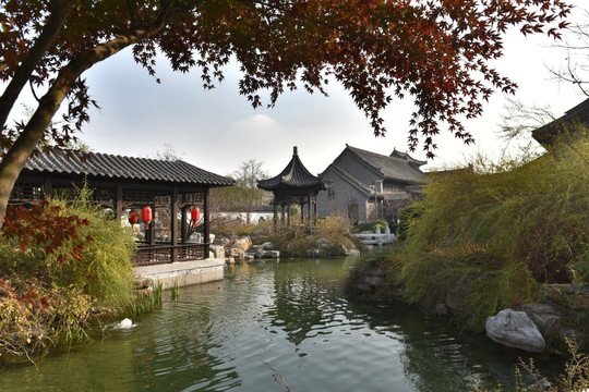 中式庭院 园林景观 池塘