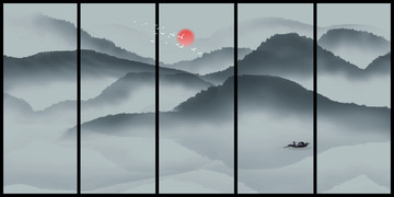 煙繚繞霧 水墨遠山背景
