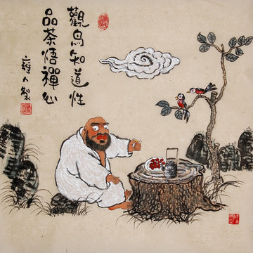 國畫水墨禪意人物畫