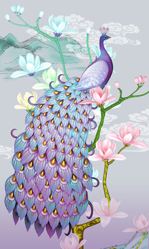 3d孔雀立體玉蘭花玄關(guān)背景墻