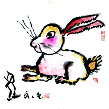 水墨十二生肖画兔
