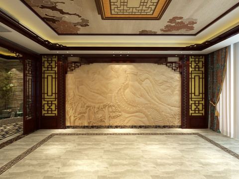 中式红木沙发背景墙设计不分层