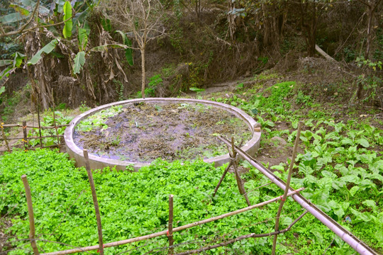 山区田园风光 蓄水池沤肥