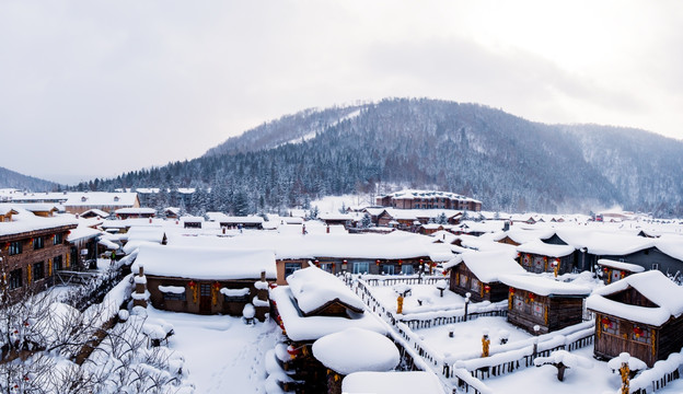 中国雪乡 雪景 民居 高清全景