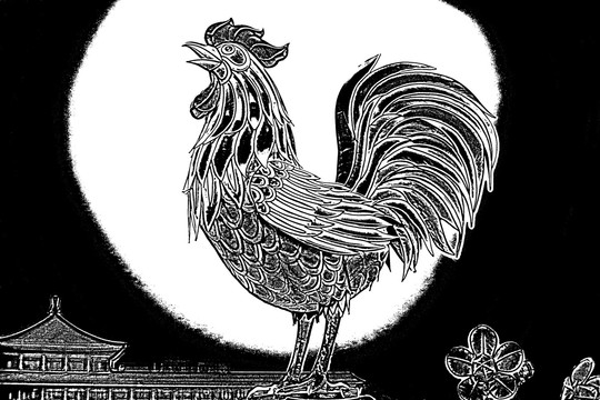 版畫效果金雞圖案 金雞報曉