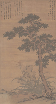 田椿萱圖軸絹本