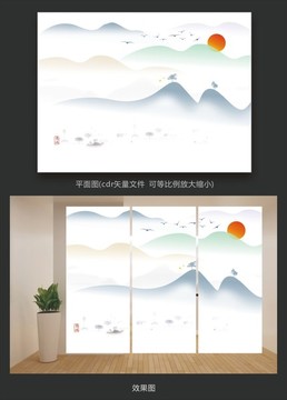 潑墨山水水墨畫屏風裝飾畫