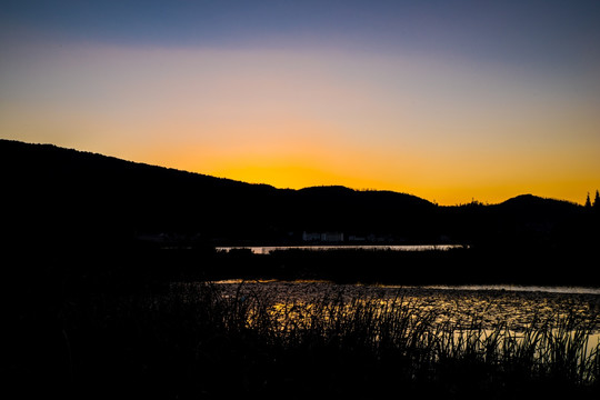 夕阳滇池湿地