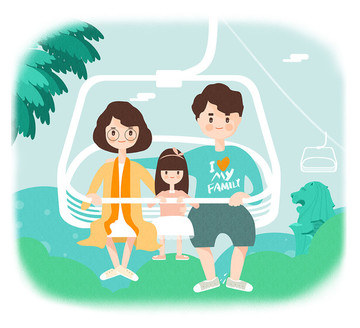 親子旅游全家福一家三口插畫