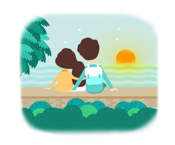 親子旅游全家福一家三口插畫