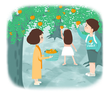 親子旅游全家福一家三口插畫