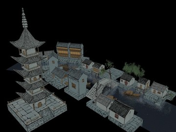 水墨風(fēng)格建筑maya模型
