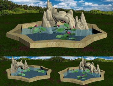 假山荷花池3D模型