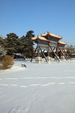 古建筑雪景 冰雪风光 雪景 冬