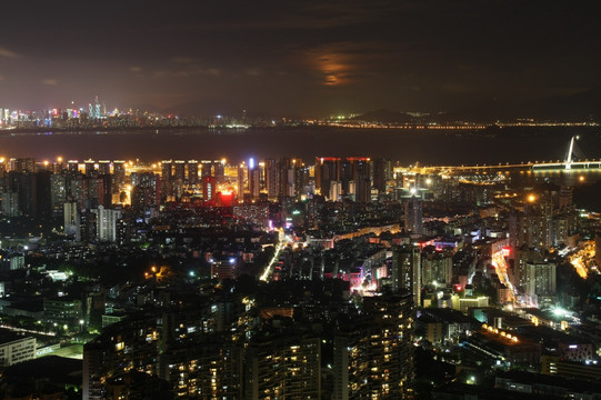 深圳湾滨海城市风光夜景