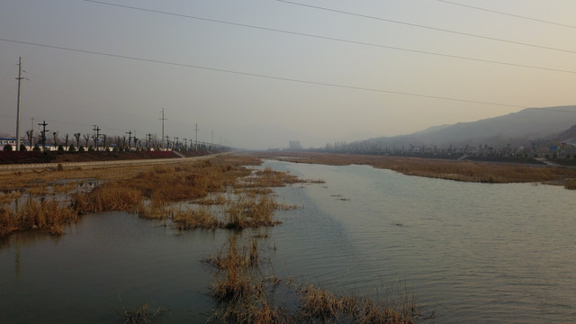 航拍滨河生态湿地公园