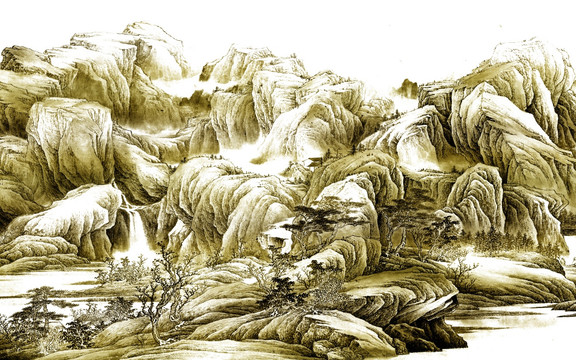 中式山水背景画