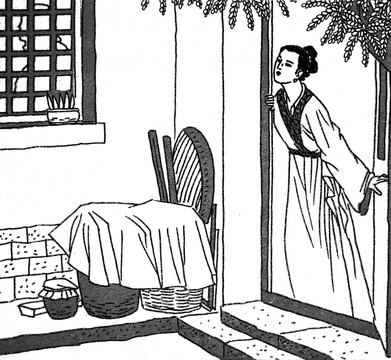 倚門翹首企盼的女人