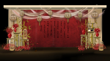 紅金中式婚禮迎賓手繪效果圖