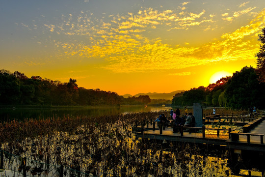 夕阳晚霞 西湖美景