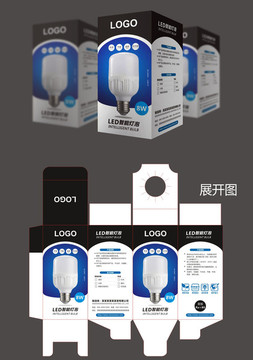 蓝色LED节能灯泡电灯包装设计