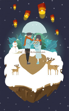 情人節(jié)大雪圣誕節(jié)促銷插畫