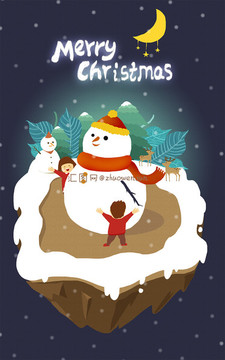 元旦春節(jié)圣誕節(jié)大雪促銷插畫海報