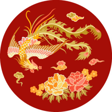 中式鳳凰云紋牡丹地毯