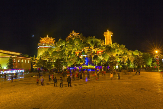 香格里拉独克宗古城夜景