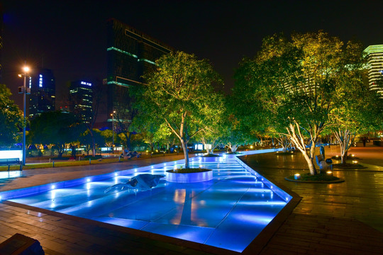 杭州市民中心 水景夜景