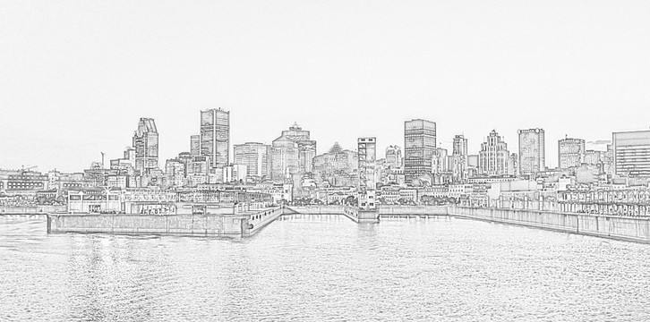 城市全景鉛筆畫