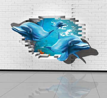 3D海豚壁畫(huà) 立體畫(huà)