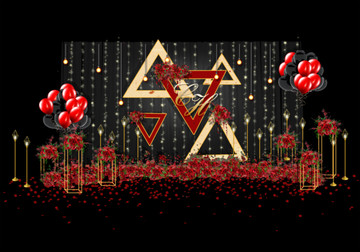 紅黑金個性三角形婚禮效果圖