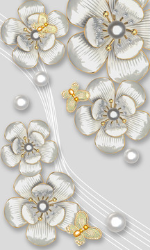 3d珠宝花朵玄关背景墙装饰画