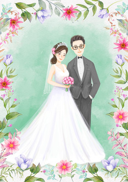 婚紗請柬插畫 婚紗 水彩風格